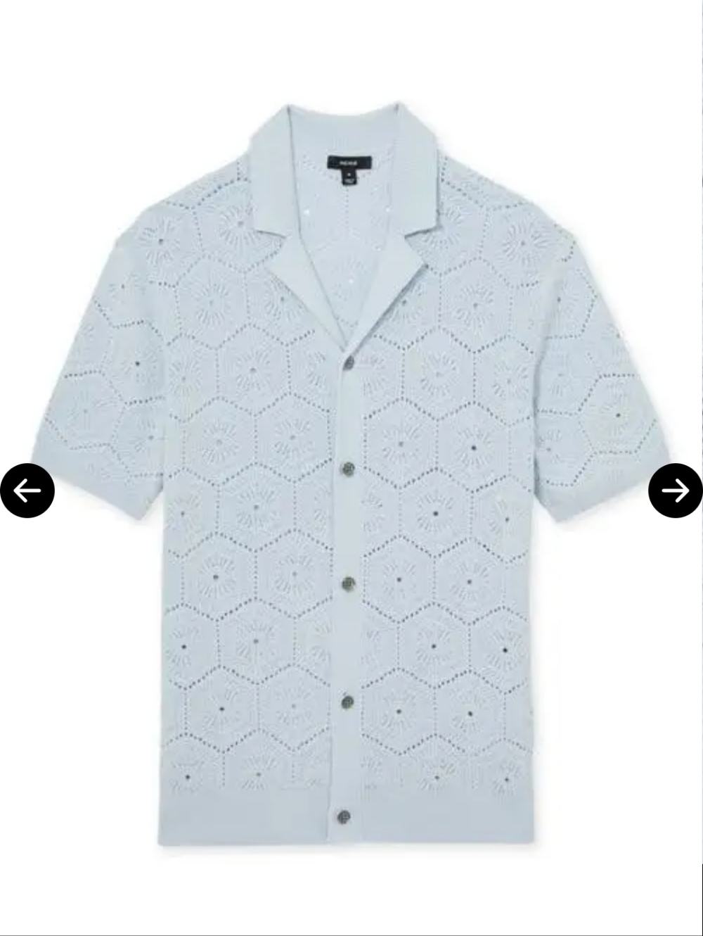Reiss Men's Royce Geometric Crochet Camp Light Blue Shirt XL